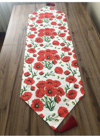 Resim Kırmızı Gelincik Desenli Runner Çok Renkli 