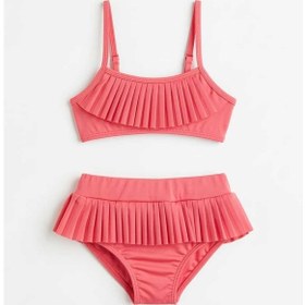 Resim Beniizle Fırfırlı Kız Çocuk Bikini Takımı Nar Çiçeği 