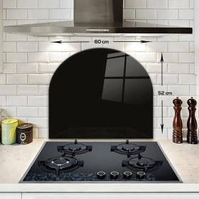 Resim Decorita Cam Ocak Arkası Koruyucu | Oval Şekilli | Düz Renk - Siyah | 52CM x 60CM 