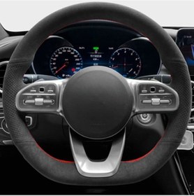 Resim Kaymaz Siyah Süet Örgü Araba Direksiyon Kılıfı Mercedes-benz S-cl W222 Glc A-cl Style 4 Style 4 