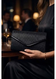 Resim Vellabags Siyah Işıltılı Portföy Çanta Şık Abiye Gece & Davet Çantası Siyah - Gümüş 