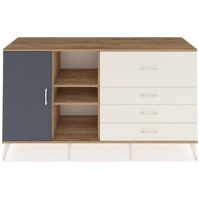 Resim Hyperion Konsol 4 Raflı 4 Çekmeceli Tek Kapaklı 176x44x99 Çam-an Çam-antrasit/aytaşı 
