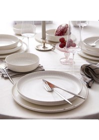 Resim Kütahya Porselen Bone Crest 24 Parça Platin Fileli Yemek Takımı Beyaz 
