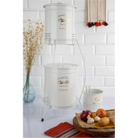 Resim Feyza Design Çift Katlı Sarımsaklık ve Patates Soğanlık Kovası, Beyaz, Büyük Boy 