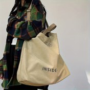 Resim Büyük Kapasiteli Tuval Tote Çantası, Harf Deseni, Moda Seyahat Çantası, Minimalist, Büyük Kapasiteli, Harf Baskılı, Tuval, Taşınabilir, Tokalı Kapanışlı, Dikişsiz, İş, İşe Gitme, Tatil, Dört Mevsim için 