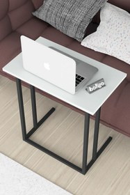 Resim Bofigo Metal Ayaklı Laptop Sehpası Kahvaltı Masası Çalışma Sehpası Stabil Beyaz 