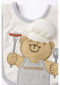 Resim Bebek Aşçı Ayıcık Desenli Mama Önlüğü ve Ağız Mendili Seti Gri 