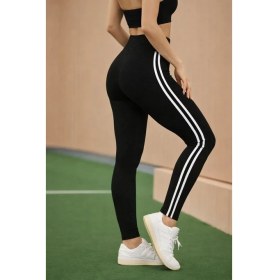 Resim Meks Kadın Yüksek Bel Yanları Şerit Detaylı Uzun Sporcu Tayt 
