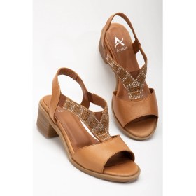 Resim Analin Shoes Kadın Hakiki Deri Lastikli Rahat Taşlı Sandalet 2690 Sandalet Taba 
