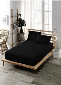 Resim Düz Siyah Battal Boy Fitted Lastikli Çarşaf Seti %100 Pamuklu 