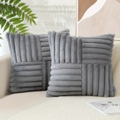 Resim 1 Adet Dolgusuz Yapay Tavşan Kadife Yastık Kılıfı - Modern 3D Çizgili Tasarım, Fermuarlı Süper Yumuşak Makinede Yıkanabilir Koltuk Yastık Kılıfı, Oturma Odası, Yatak Odası, Dış Mekan Dekoru için 30.48x50.8 cm & 50.8x50.8 cm, Şık Nötr Desen 