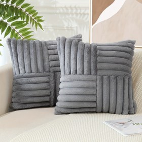 Resim 1 Adet Dolgusuz Yapay Tavşan Kadife Yastık Kılıfı - Modern 3D Çizgili Tasarım, Fermuarlı Süper Yumuşak Makinede Yıkanabilir Koltuk Yastık Kılıfı, Oturma Odası, Yatak Odası, Dış Mekan Dekoru için 30.48x50.8 cm & 50.8x50.8 cm, Şık Nötr Desen 