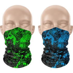 Resim Dair Aksesuar Yeşil Turkuaz Boya Desenli 2'li Set Boyunluk Bandana Outdoor Balaklava Yüz Maskesi Kafa Bandı 