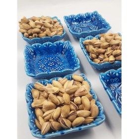 Resim Turkuaz Kare Seramik Çerezlik – 6’lı Set | El Yapımı, Gıda Dostu Sosluk & Sunumluk 