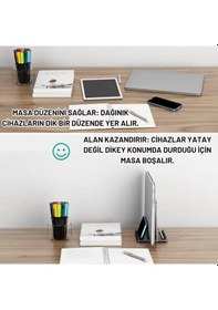 Resim Coofbe 3 Bölmeli Metal Genişlik Ayarlamalı Masaüstü Dikey Apple Uyumlu MacBook Laptop Notebook Standı Telefon Tablet Standı Siyah 