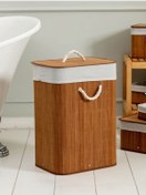 Resim Saga Plus Doğal Bambu Beyaz Dikdörtgen Çamaşır Sepeti 39x29x56 Cm 