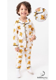 Resim %100 Pamuk Yumuşak Doku Ayıcık Baskılı Mevsimlik Bebek Ve Çocuk Pijama Takımı 4bb2 Beyaz 