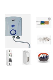 Resim tanıdıkelektrikçi Aydın Derya Mutfak Şofbeni 5500W Şofben + 5Mt Kablo Dahil Takım Montaja Hazır Set 