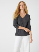 Resim Triko Kazak V Yaka Kaşmir Dokulu 