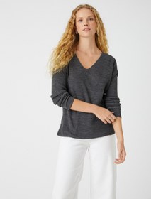 Resim Triko Kazak V Yaka Kaşmir Dokulu 