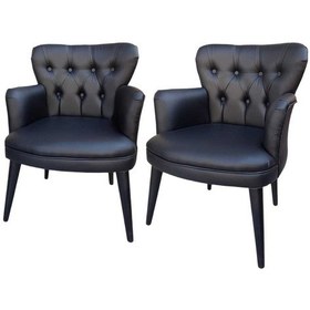 Resim 2 Adet Tekli Siyah Deri Ofis Koltuk Bekleme Koltuğu Çalışma Masa Sandalyesi Berjer 