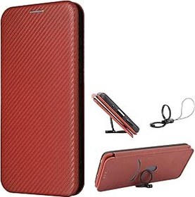 Resim EasyShow ASUS ROG Phone 8 için Kılıf, ASUS ROG Phone 8 Kılıf Karbon Fiber Deri Kapaklı Cüzdan ile, ASUS ROG Phone 8 için Kılıf - Kahverengi 