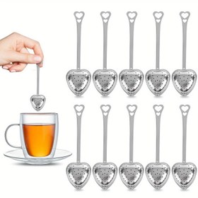 Resim 10 Adet Kalp Şeklinde Paslanmaz Çelik Çay Demlikleri - Gevşek Yaprak Çay İçin İnce Gözenekli Süzgeç Kaşıklar, Çay Partileri & Mutfak Kullanımı İçin Mükemmel 