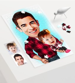 Resim Kişiye Özel Baba Kız Karikatür 240 Parça A3 Puzzle - 3 