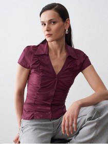 Resim Dilvin 50546 %100 Pamuk Büzgülü Poplin Top-bordo 
