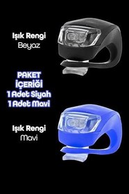 Resim 2li Bisiklet Gidon Işığı 3 Modlu Flaşörlü Çakarlı Su Geçirmez LED Fener Ön-Arka Mavi-Siyah 3781 