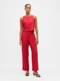 Resim GAP Kadın Kırmızı Keten Karışımlı Relaxed Straight Ankle Pantolon 