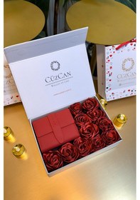 Resim Premium Gift Rose Box - Lily Kırmızı Hakiki Deri Kadın Cüzdan Kırmızı Gül Kutusu Rose 