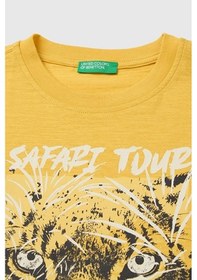 Resim United Colors Of Benetton Erkek Çocuk Hardal Sarısı Önü Baskı Detaylı Bisiklet Yaka T-shirt 6-14 Yaş -2850 