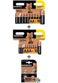 Resim Duracell AAA Alkalin İnce Kalem Pil & AA Alkalin Kalem Pil (10’lu paket) +2032 4'lü Düğme Pil 