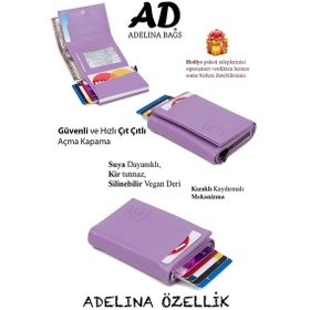 Resim Adelina Bags Newish Adelina Nova Deri Mekanizmalı Otomatik Kızaklı Kartlık Cüzdan Lila 