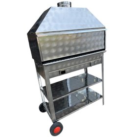 Resim Paslanmaz Kömürlü Mangal 40 X 80 Cm Sürgülü Bacalı Barbekü Tekerlekli Gri 