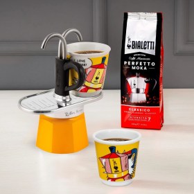 Resim Bialetti - Set Mini Express: Ocak Üstü Espresso Pişirici + 2 Cups - Lichtenstein Serisi 
