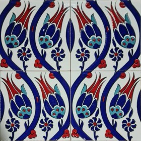 Resim Armada Çini 20x20 Cm SP 77 Kütahya Çinisi İznik Lale Desen Çini Karo 