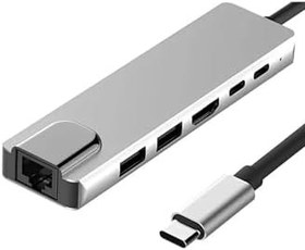 Resim Yeni 2025 Ethernet Lan Girişi Çevirici Type-c To 3.0 6 In 1 Usb Hdtv 4k Type-C Girişli Hub Çoklayıcı, drwl6in1hlas 