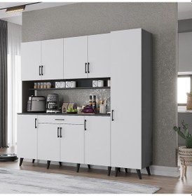 Resim Zenit Kahve Köşesi Çok Amaçlı Dolap Kiler Mutfak Dolabı Füme Beyaz 200 Cm Antrasıt - Beyaz 