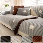 Resim 1 adet Gülümseme Şerit Etiketli Modern Düz Renkli Flanel Kanepe Minderi, Sonbahar ve Kış Sıcak Kısa Peluş Kaymaz Kanepe Koruyucu Kılıf, Evcil Hayvan Dostu Kalın Peluş Kanepe Mobilya Koruyucu Oturma Odası, Ofis, Ev Dekorasyonu, Makinede Yıkanabilir, Polyester, Tekli, Çiftli, Üçlü ve Modüler Kanepelere Uyar 