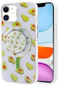 Resim Elfia iPhone 11 ile Uyumlu Desenli Tak-Çıkar Pop Soket Standlı Şarj Özellikli Kılıf, Yeşil 