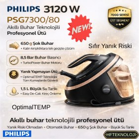 Resim Philips 3120 Watt ile Yeni 7000 Serisi 7300/80 Buhar Kazanlı Ütü- Kahverengi 