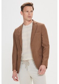 Resim AC&Co / Altınyıldız Classics Erkek Kahverengı Slim Fit Dar Kesim Mono Yaka Armürlü Blazer Ceket Kahverengı 