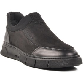 Resim WALKWAY 3K1857-1093 Bağcıksız Siyah Hakiki Deri Erkek Sneaker 