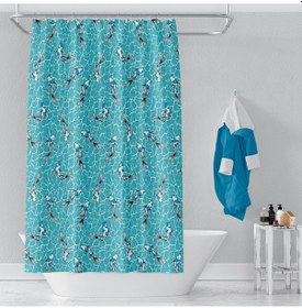 Resim Banyo Perdesi 4352 2x100x200, Perde Borusu Askı Aparatı Köşe Boru Beyaz Hediyeli, Duş Perdesi Seti Çok Renkli 