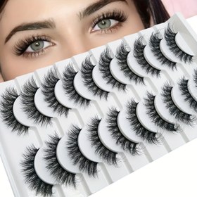 Resim El yapımı 10 çift kirpik takma seti - yumuşak, kabarık, yeniden kullanılabilir C şeklinde kıvrımlı doğal kalın kirpikler - günlük kullanım, parti ve açık hava fotoğraf çekimi için mükemmel (başlangıç seviyesindekiler için de uygun) 