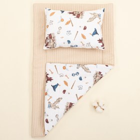 Resim Alt Açma Matı ve Yastık - Çift Taraflı - Sütlü Kahve Örgü - Harry 