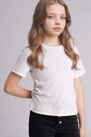 Resim DeFacto Kız Çocuk Slim Fit Ribana Kısa Kollu Tişört Lacivert 