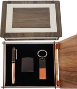 Resim Özel Ahşap Kutulu Bakır Roller Kalem Anahtarlık Ve Çakmak Set 01 